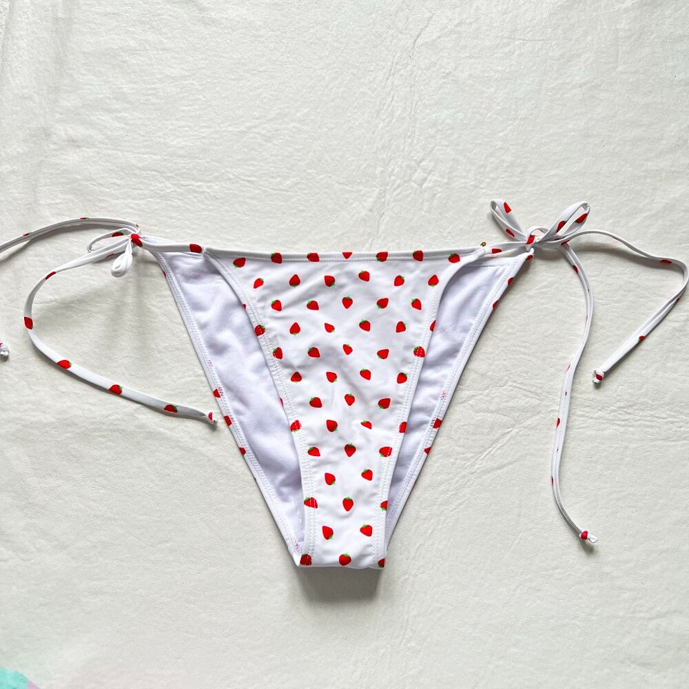Betty Jade bikini bottoms XL strawberry print white red side tie fruit swim